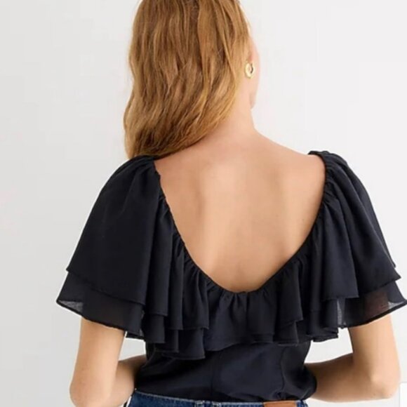 J Crew Flowy Off Shoulder Double-Ruffle Fitted Cotton Voile Bodice Top Black NWT - Picture 3 of 17